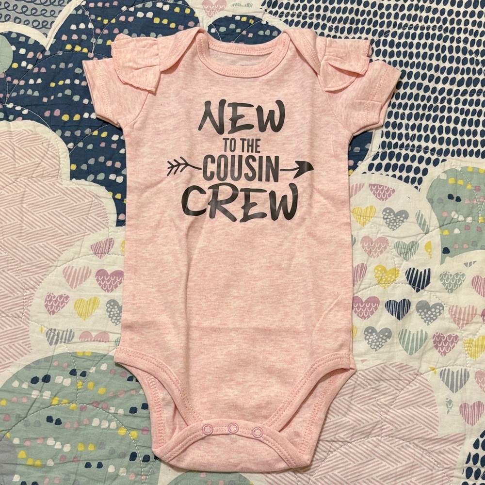 $1 Ruffled Sleeve New Cousin Girl Onesie